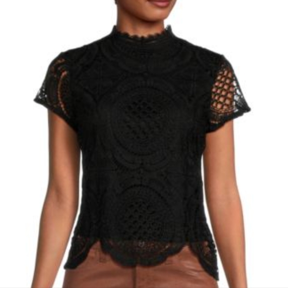 Ultra Pink Tops - UltraPink Black Crochet Scalloped Top